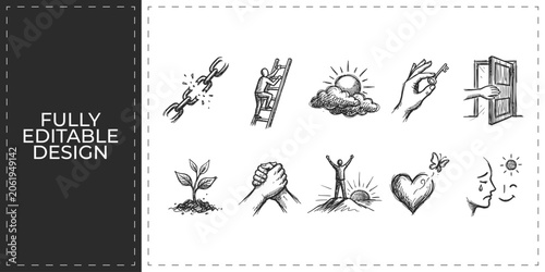 Bild auf Leinwand Social growth and human development hand drawn doodle icons set for non profit c