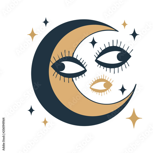 Cartoon happy moon face with stars vector