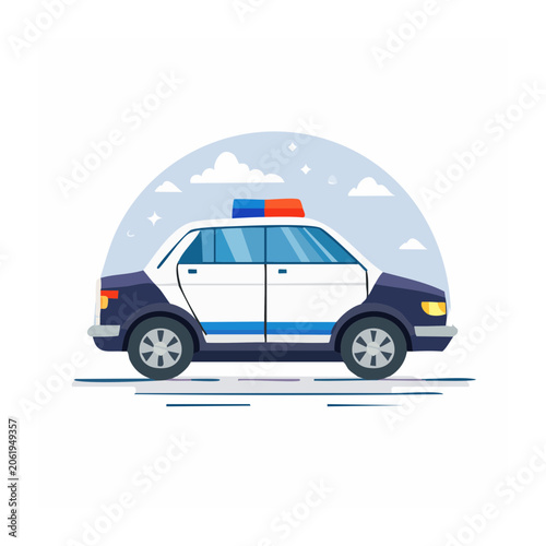 Flat design camper van in blue and orange