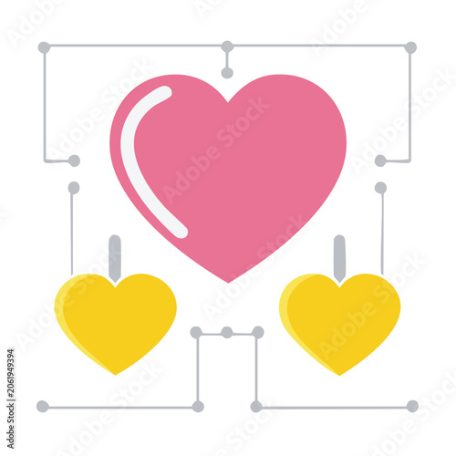 Flat design heart with sun and frame