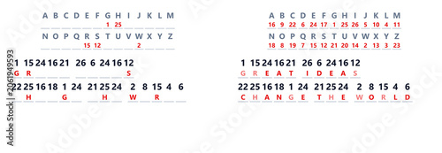 Tableau sur toile Alphabet code representation with numbers and letters on white background