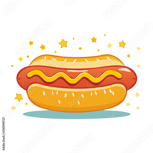 Cartoon hot dog with mustard and ketchup