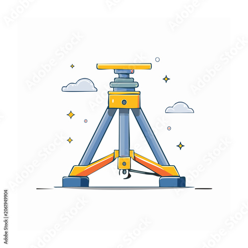 Yellow and blue construction crane 3D render