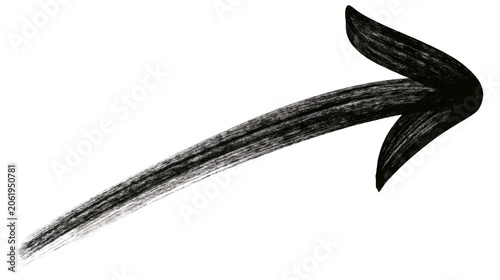 Black brush stroke arrow pointing right, isolated on transparent background