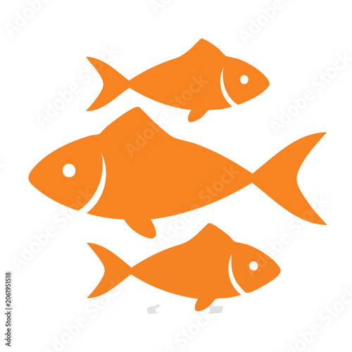 Three orange fish swimming in flat design
