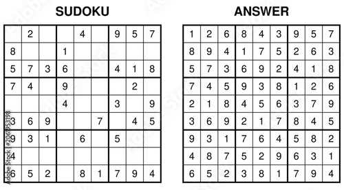 Foto Medium sudoku puzzle with answer, classic 9x9 numerical logic game vector illust