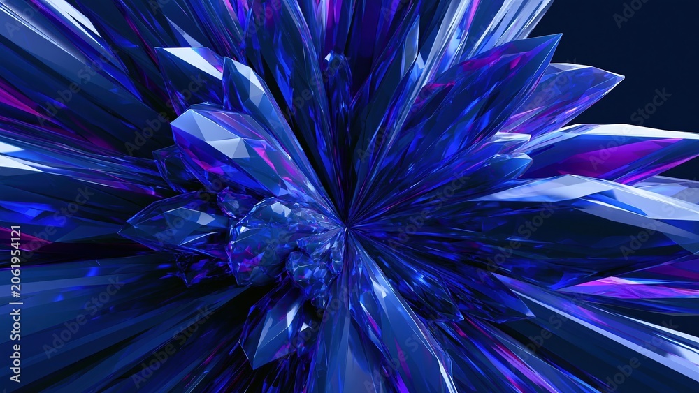 Obraz premium Abstract blue purple crystal tunnel with starburst light rays