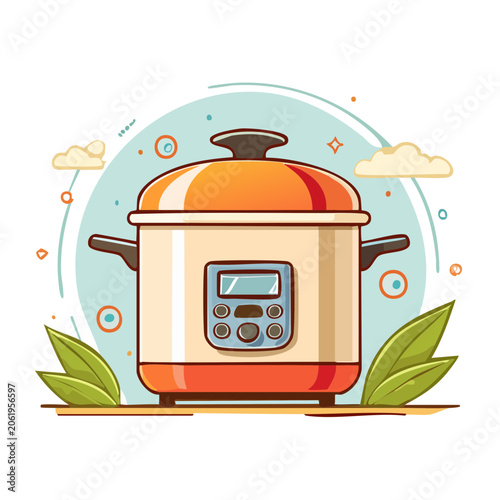 Flat design illustration of microwave oven with leaves