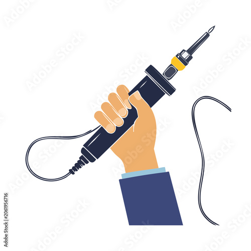 Hand holding plug with cable flat design