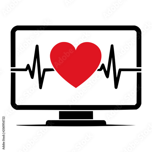 Red heart with ECG line art vector