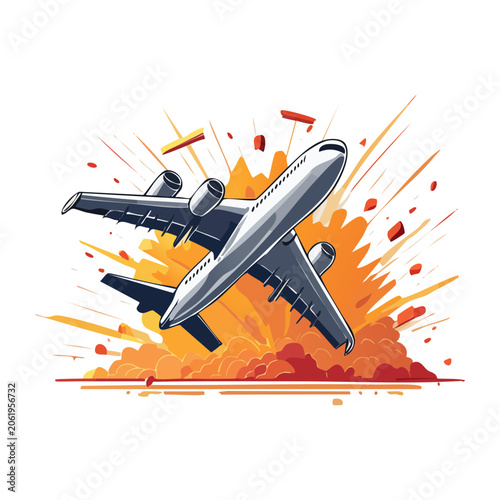 Stylized airplane explosion vector illustration