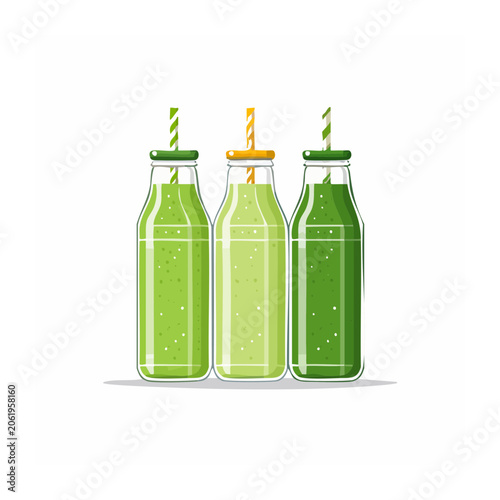 Three green glass bottles of olive oil