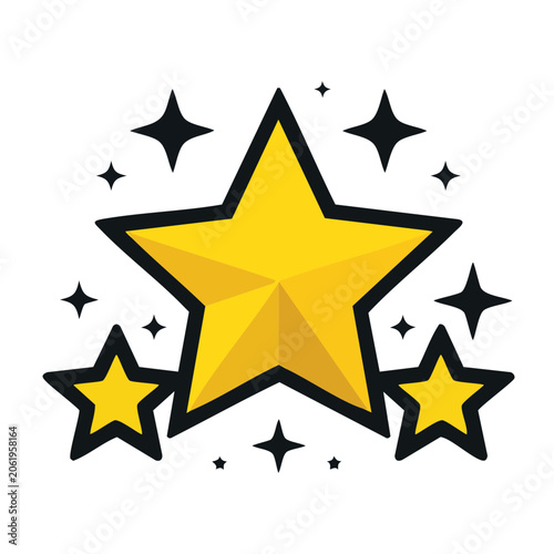 Yellow star with black rays vector icon