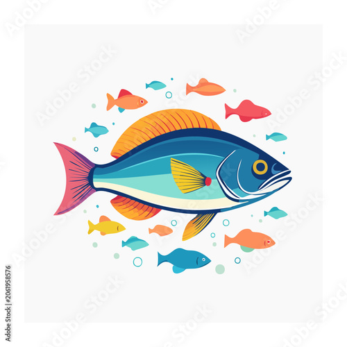 Flat design kite fish illustration with ocean elements