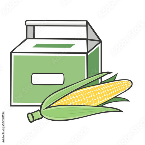 Flat design illustration of corn and green carton
