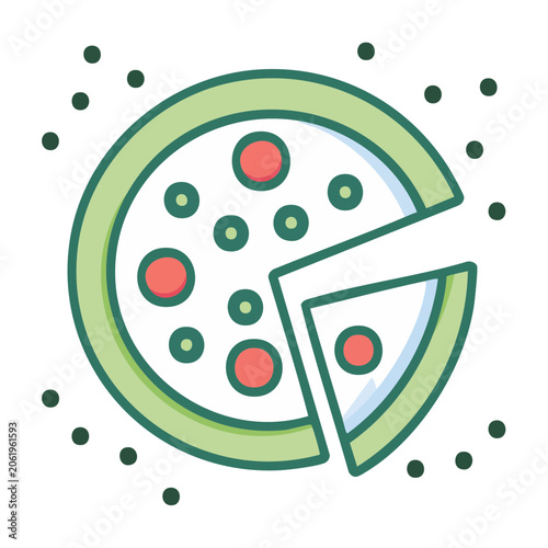 Flat design pizza slice icon with pepperoni and cheese