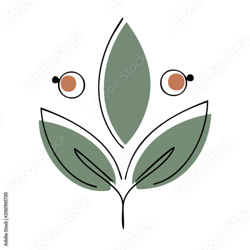 Minimalist Plant with Berries Line Art Illustration