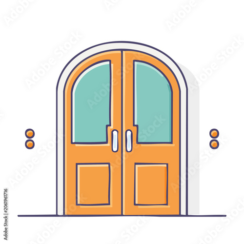 Orange Arched Double Door with Glass Panels