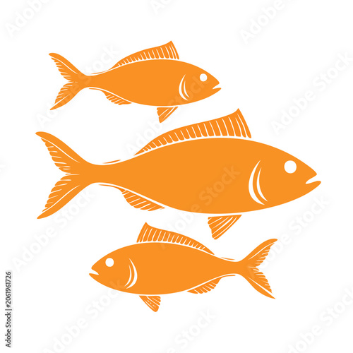Group of orange cartoon fish on white background