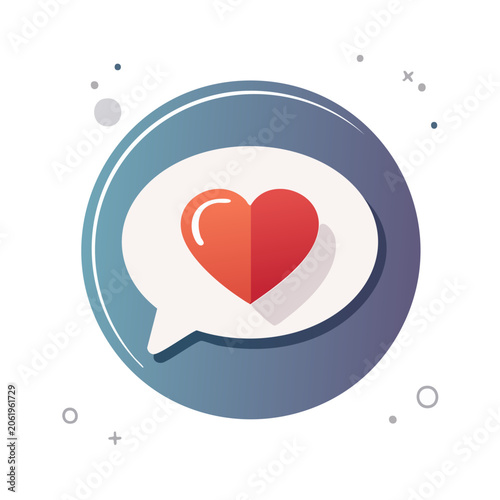 Heart icon in speech bubble flat design