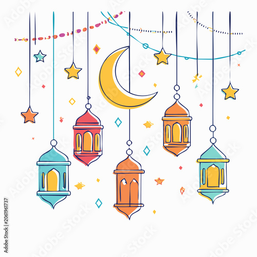 Ramadan Lanterns and Crescent Moon Decoration