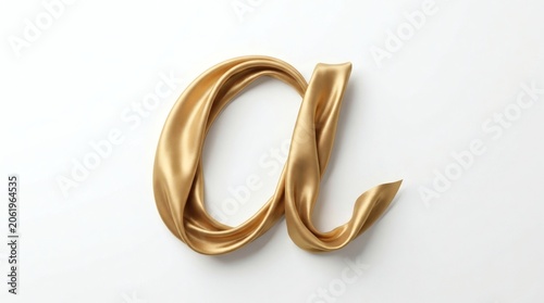 Golden satin fabric letter A on white background