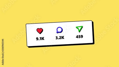 social media engagement counter like comment share yellow surface
