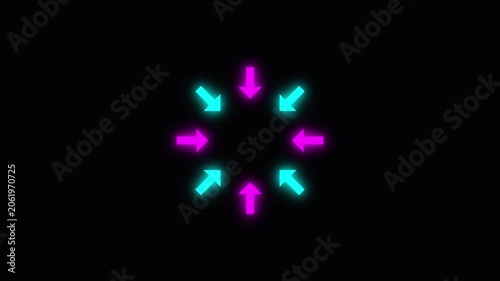 glowing neon cyan pink arrow pointing center circle focus target