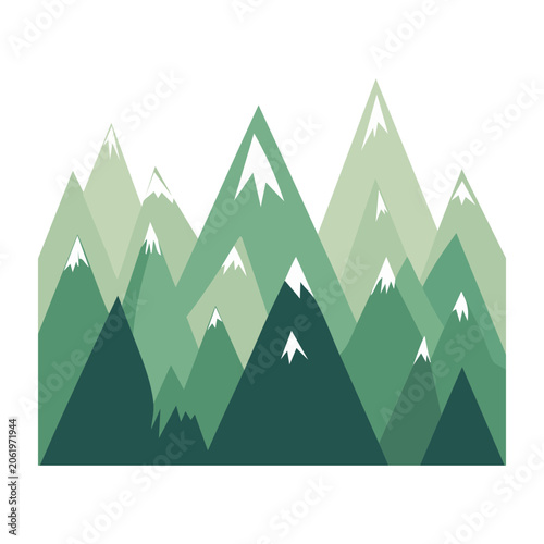 Flat design mountain range illustration with snow caps