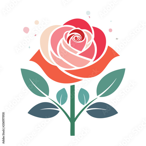 Flat design rose illustration with leaves