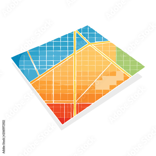 Isometric abstract map with color zones