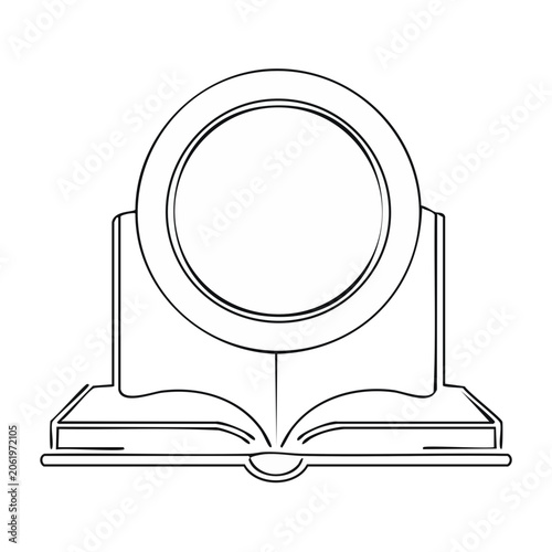 Magnifying Glass on Open Book Line Art