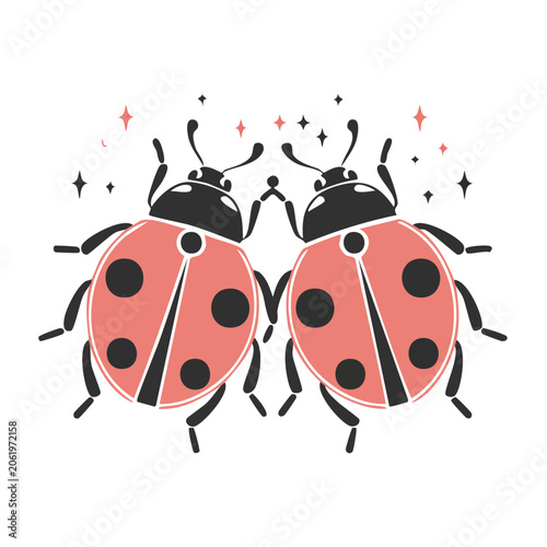 Pair of Red Ladybugs in Flat Design Style