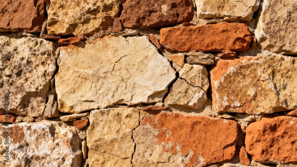 Fototapeta premium of a rustic stone wall with varied earth-toned rocks