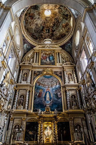 Photography Ornate golden baroque altarpiece and painted dome interior of Puebla Cathedral,