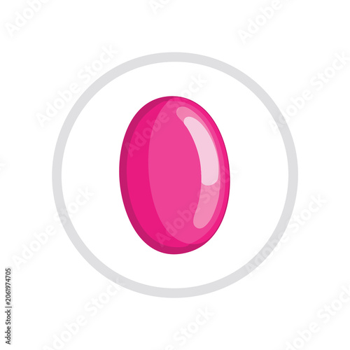 Cartoon Illustration of a Single Pink Oval Gemstone.