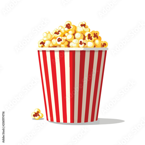 A classic bucket of freshly popped buttery popcorn.