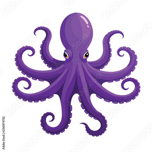 A vibrant purple octopus character illustration isolated on white background.