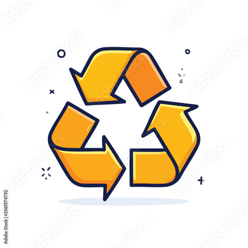 Stylized yellow recycling symbol icon isolated on white background.