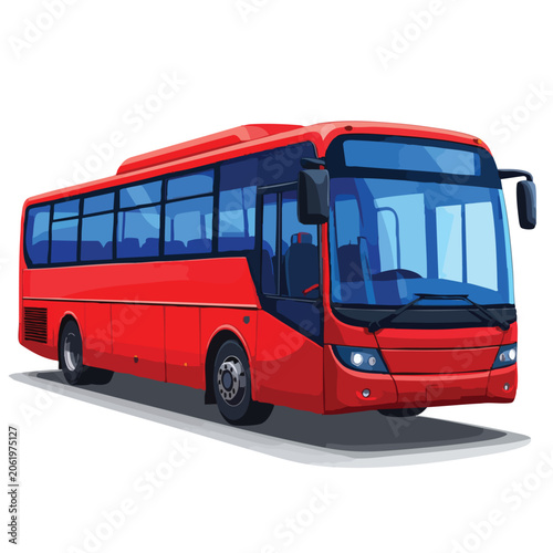 Modern red passenger bus illustration isolated on white background.