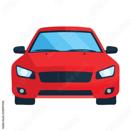 Front view of a red modern passenger car isolated on white.
