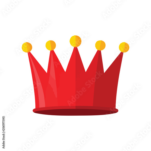 Red royal crown illustration with golden spheres.