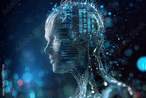 Futuristic ai: visualizing the future with data-driven insights. Neural interface. Futuristic display: ai technology core system in action. Machine intelligence. Cyber mindset.