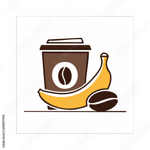Flat design coffee cup icon with beans