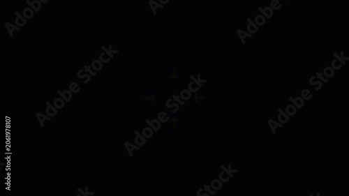 four orange arrow pointing center focus target dark screen display