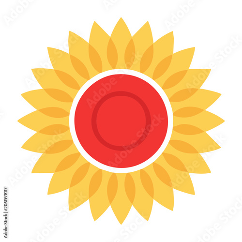 Flat design yellow sun with red center