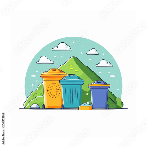 Recycling bins with eco symbol flat design