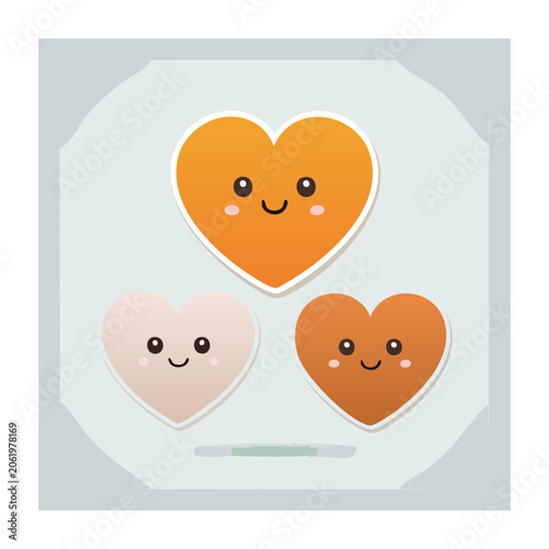 Three smiling hearts flat design vector