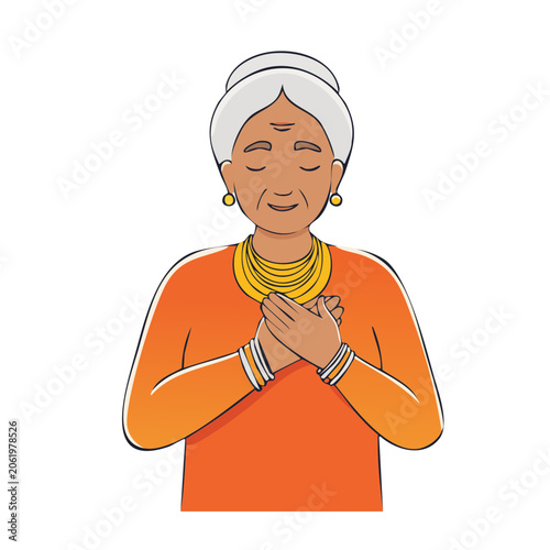 Smiling woman in orange shirt and headscarf