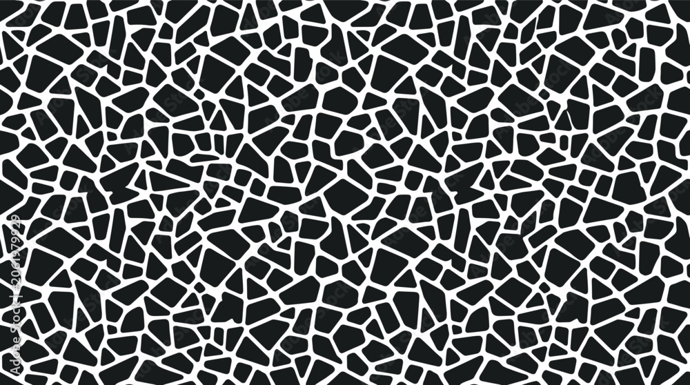 Fototapeta premium Seamless pattern featuring a geometric mosaic of black polygons separated by thick white lines creating a grid like structure on a flat surface